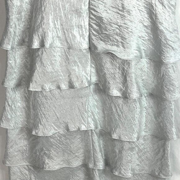 Davids Bridal Silver Tiered Ruffle Cocktail Dress 14 Mother of Bride - Picture 9 of 13